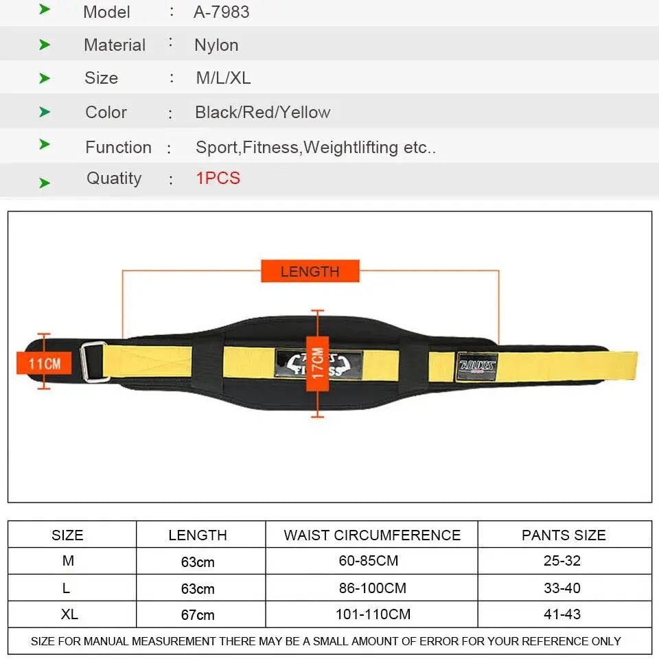 Gym Weightlifting Belt Adjustable Waist Back Support Squat Dumbbell Barbell Deadlifts Training Fitness