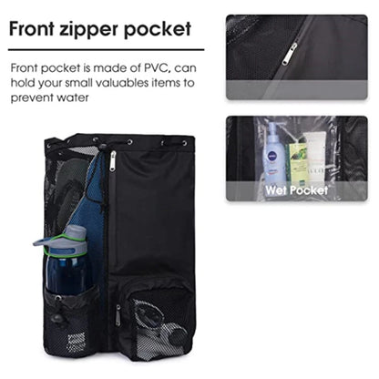 Swim Bag Mesh Drawstring Backpack with Wet Pocket Multipurpose Beach Backpack for Swimming, Gym, and Workout Gear