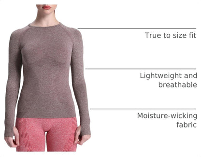 Workout Long Sleeve Shirts for Women Fall Athletic Gym Yoga Running Seamless Tee T-Shirt Tops